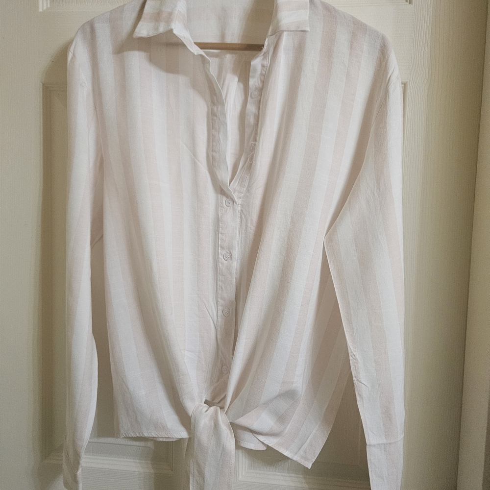 Luna Tuccini Cream Striped Button-Down Shirt
